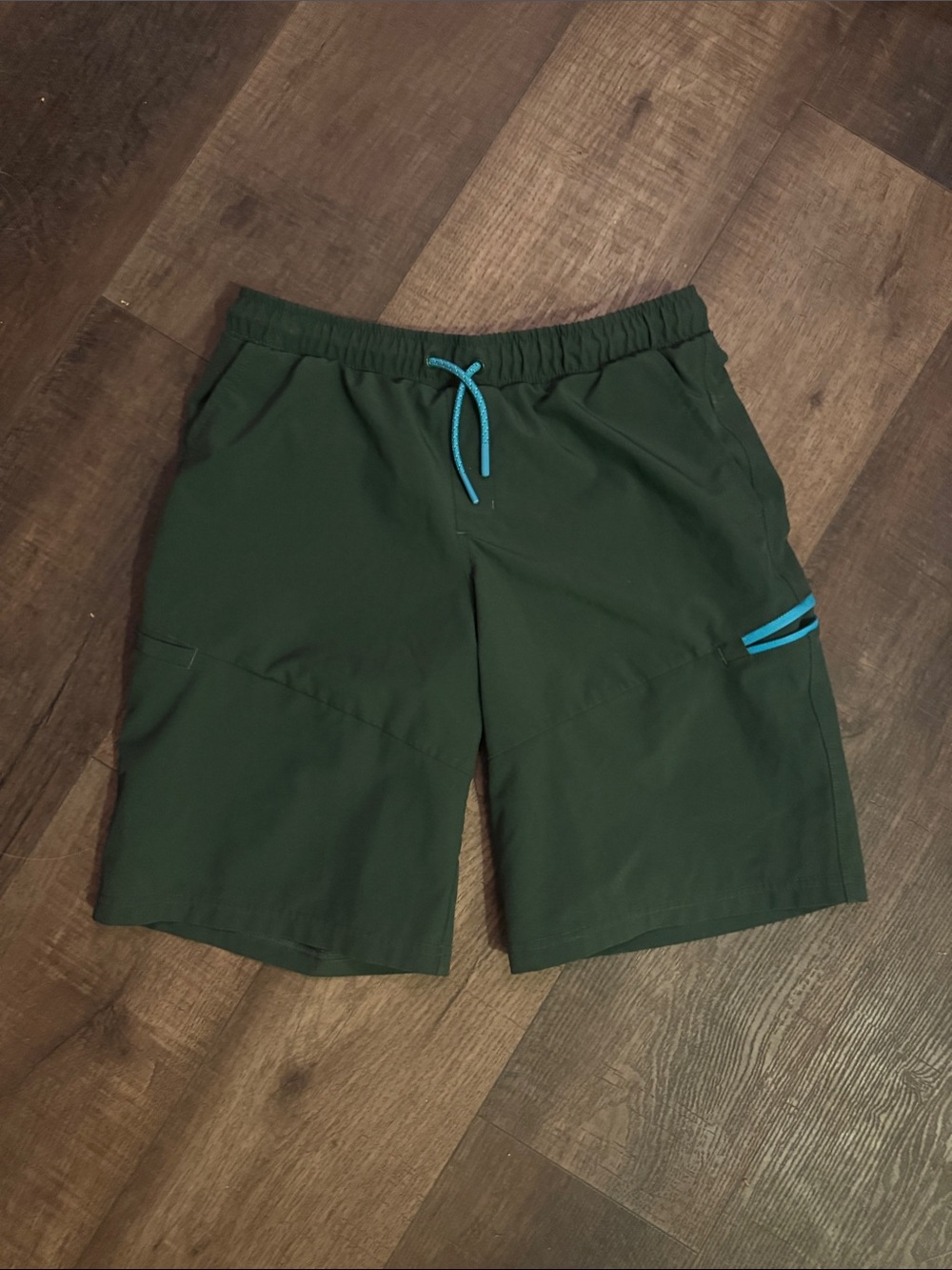 all in motion Boy’s Dark Green Active Shorts with Blue Drawstring